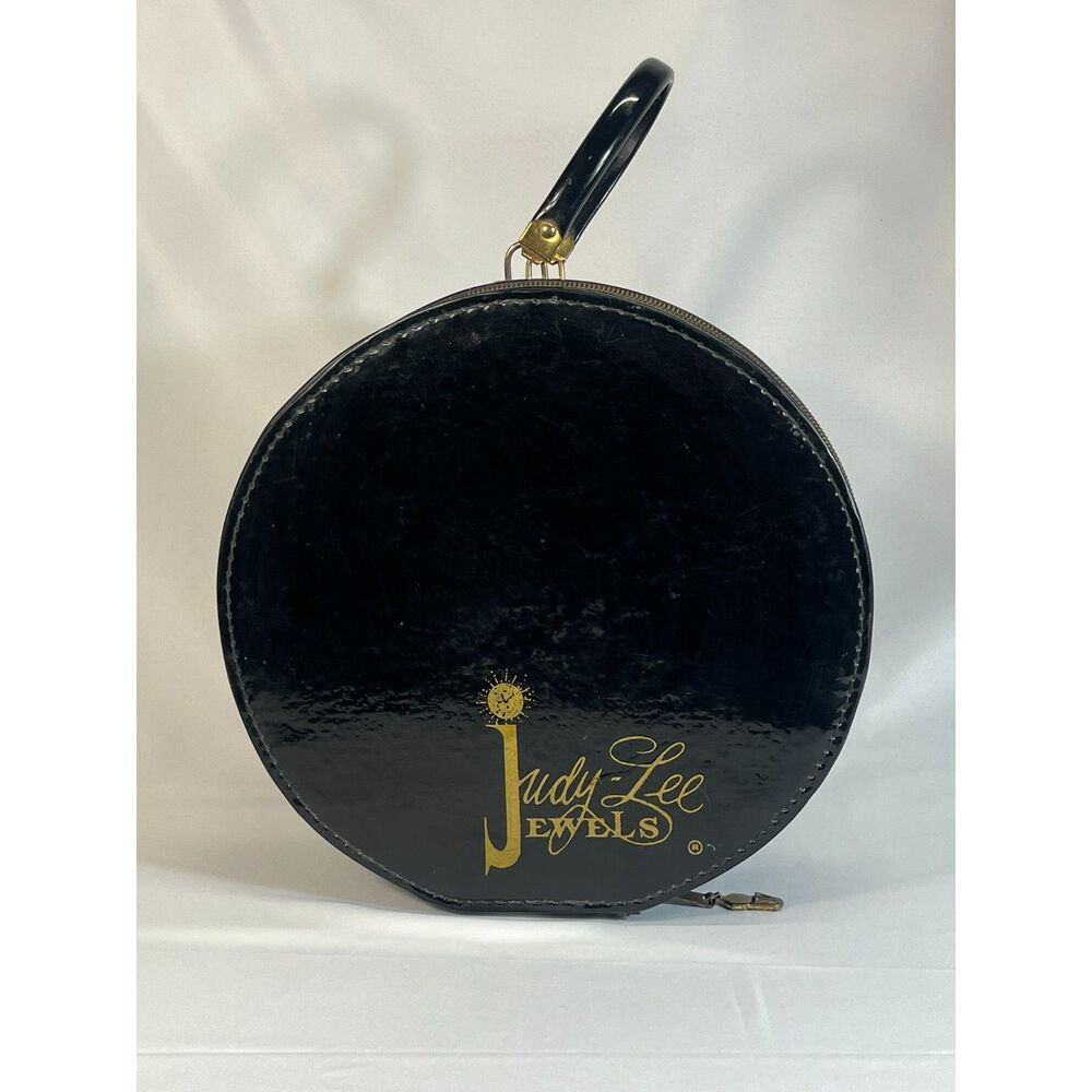 Vintage BIack Round Judy Lee Jewels Case for Jewelry /Storage/ Display Hat Box